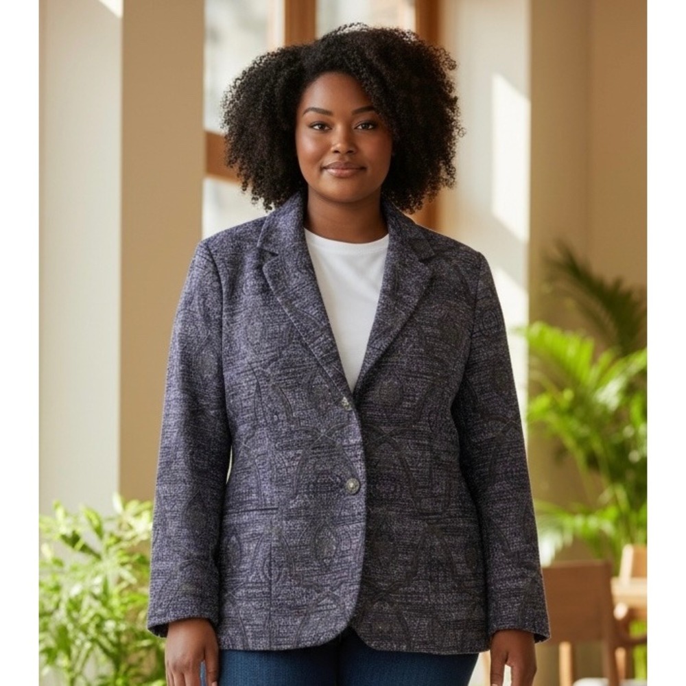 Koret Purple Metallic Tweed Damask Blazer 18P Dark Academia Vintage Style Twee